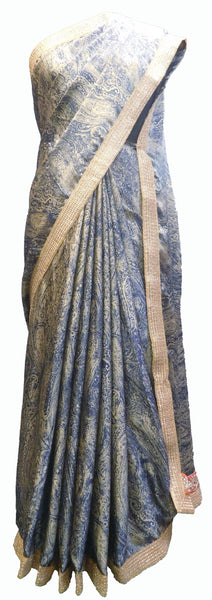 SMSAREE Beige & Black Designer Wedding Partywear Crepe Zari Hand Embroidery Work Bridal Saree Sari With Blouse Piece E707