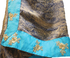 SMSAREE Beige & Black Designer Wedding Partywear Crepe Zari Hand Embroidery Work Bridal Saree Sari With Blouse Piece E711