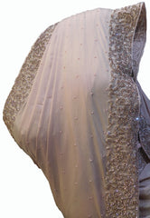 SMSAREE Lavender Designer Wedding Partywear Crepe (Chinon) Stone Beads & Pearl Hand Embroidery Work Bridal Saree Sari With Blouse Piece E714