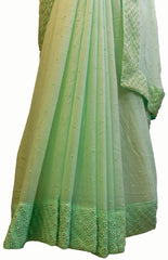 SMSAREE Green Designer Wedding Partywear Georgette (Viscos) Stone & Pearl Hand Embroidery Work Bridal Saree Sari With Blouse Piece E715