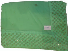 SMSAREE Green Designer Wedding Partywear Georgette (Viscos) Stone & Pearl Hand Embroidery Work Bridal Saree Sari With Blouse Piece E715