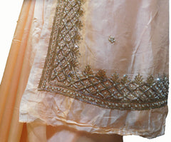 SMSAREE Peach Designer Wedding Partywear Satin Silk Pearl Bullion Sequence & Cutdana Hand Embroidery Work Bridal Saree Sari With Blouse Piece E720