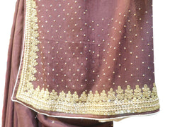 SMSAREE Coffee Brown Designer Wedding Partywear Crepe (Chinon) Beads Stone Pearl & Cutdana Hand Embroidery Work Bridal Saree Sari With Blouse Piece E723