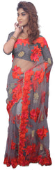 SMSAREE Grey Designer Wedding Partywear Net Thread Beads & Cutdana Hand Embroidery Work Bridal Saree Sari With Blouse Piece E726
