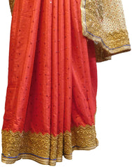 SMSAREE Gajari Designer Wedding Partywear Silk Stone Thread Beads & Zari Hand Embroidery Work Bridal Saree Sari With Blouse Piece E731