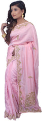 SMSAREE Pink Designer Wedding Partywear Silk Stone & Cutdana Hand Embroidery Work Bridal Saree Sari With Blouse Piece E738