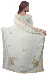 SMSAREE Green Designer Wedding Partywear Silk Stone & Cutdana Hand Embroidery Work Bridal Saree Sari With Blouse Piece E739