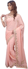 SMSAREE Pink Designer Wedding Partywear Silk Stone & Cutdana Hand Embroidery Work Bridal Saree Sari With Blouse Piece E740