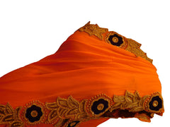 SMSAREE Orange Designer Wedding Partywear Crepe (Chinon) Stone Thread & Beads Hand Embroidery Work Bridal Saree Sari With Blouse Piece E751