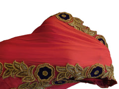 SMSAREE Pink Designer Wedding Partywear Crepe (Chinon) Stone Thread & Beads Hand Embroidery Work Bridal Saree Sari With Blouse Piece E752