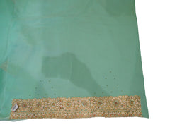 SMSAREE Turquoise Designer Wedding Partywear Georgette Thread Stone Zari & Sequence Hand Embroidery Work Bridal Saree Sari With Blouse Piece E801