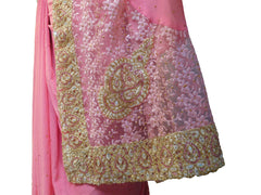 SMSAREE Pink Designer Wedding Partywear Georgette Thread Stone Zari & Sequence Hand Embroidery Work Bridal Saree Sari With Blouse Piece E802