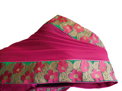 SMSAREE Pink Designer Wedding Partywear Georgette Thread & Zari Hand Embroidery Work Bridal Saree Sari With Blouse Piece E803