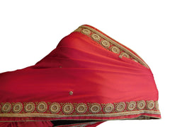SMSAREE Pink Designer Wedding Partywear Satin Silk Beads Bullion & Pearl Hand Embroidery Work Bridal Saree Sari With Blouse Piece E805