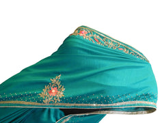 SMSAREE Turquoise Designer Wedding Partywear Silk Beads Zari Thread & Cutdana Hand Embroidery Work Bridal Saree Sari With Blouse Piece E807