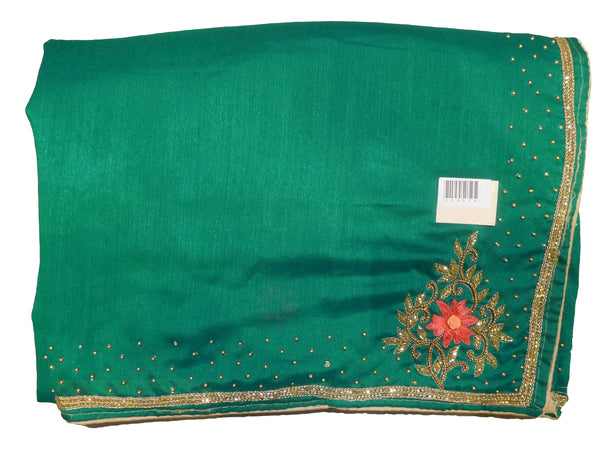 SMSAREE Turquoise Designer Wedding Partywear Silk Beads Zari Thread & Cutdana Hand Embroidery Work Bridal Saree Sari With Blouse Piece E807