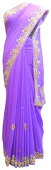 SMSAREE Purple Designer Wedding Partywear Georgette Stone Bullion & Cutdana Hand Embroidery Work Bridal Saree Sari With Blouse Piece E810