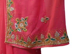 SMSAREE Pink Designer Wedding Partywear Georgette Stone Thread & Cutdana Hand Embroidery Work Bridal Saree Sari With Blouse Piece E811