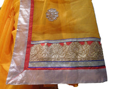 SMSAREE Yellow Designer Wedding Partywear Supernet (Cotton) Zari & Gota Hand Embroidery Work Bridal Saree Sari With Blouse Piece E815