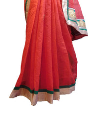 SMSAREE Red Designer Wedding Partywear Supernet (Cotton) Zari & Gota Hand Embroidery Work Bridal Saree Sari With Blouse Piece E818
