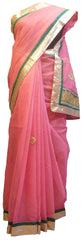 SMSAREE Pink Designer Wedding Partywear Supernet (Cotton) Zari & Gota Hand Embroidery Work Bridal Saree Sari With Blouse Piece E819
