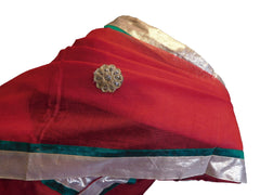 SMSAREE Red Designer Wedding Partywear Supernet (Cotton) Zari & Gota Hand Embroidery Work Bridal Saree Sari With Blouse Piece E822