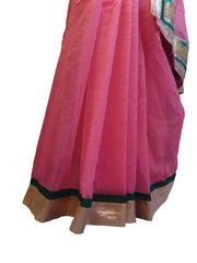 SMSAREE Pink Designer Wedding Partywear Supernet (Cotton) Zari & Gota Hand Embroidery Work Bridal Saree Sari With Blouse Piece E823