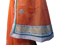 SMSAREE Orange Designer Wedding Partywear Supernet (Cotton) Zari & Gota Hand Embroidery Work Bridal Saree Sari With Blouse Piece E824