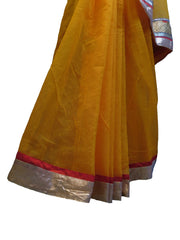 SMSAREE Yellow Designer Wedding Partywear Supernet (Cotton) Zari & Gota Hand Embroidery Work Bridal Saree Sari With Blouse Piece E827