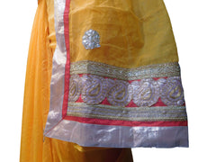 SMSAREE Yellow Designer Wedding Partywear Supernet (Cotton) Zari & Gota Hand Embroidery Work Bridal Saree Sari With Blouse Piece E829