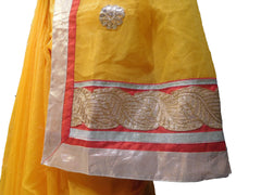 SMSAREE Yellow Designer Wedding Partywear Supernet (Cotton) Zari & Gota Hand Embroidery Work Bridal Saree Sari With Blouse Piece E830