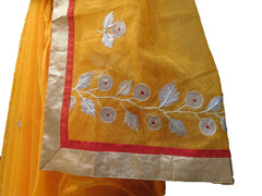 SMSAREE Yellow Designer Wedding Partywear Supernet (Cotton) Zari & Gota Hand Embroidery Work Bridal Saree Sari With Blouse Piece E834