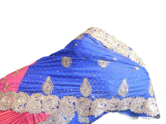 SMSAREE Blue & Pink Designer Wedding Partywear Silk Zari & Stone Hand Embroidery Work Bridal Saree Sari With Blouse Piece E836