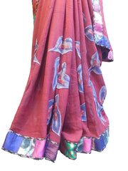 SMSAREE Merron Designer Wedding Partywear Georgette (Viscos) Thread & Cutdana Hand Embroidery Work Bridal Saree Sari With Blouse Piece E840