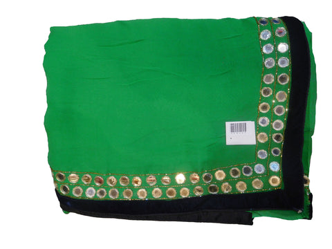 SMSAREE Green Designer Wedding Partywear Georgette (Viscos) Mirror Zari & Cutdana Hand Embroidery Work Bridal Saree Sari With Blouse Piece E842