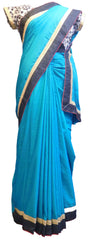 SMSAREE Blue Designer Wedding Partywear Silk Thread Zari & Stone Hand Embroidery Work Bridal Saree Sari With Blouse Piece E843