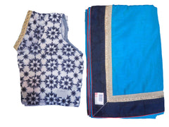 SMSAREE Blue Designer Wedding Partywear Silk Thread Zari & Stone Hand Embroidery Work Bridal Saree Sari With Blouse Piece E843