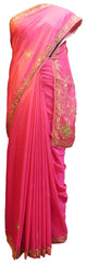 SMSAREE Pink Designer Wedding Partywear Silk Cutdana Zari & Stone Hand Embroidery Work Bridal Saree Sari With Blouse Piece E849