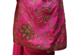 SMSAREE Pink Designer Wedding Partywear Silk Cutdana Zari & Stone Hand Embroidery Work Bridal Saree Sari With Blouse Piece E849