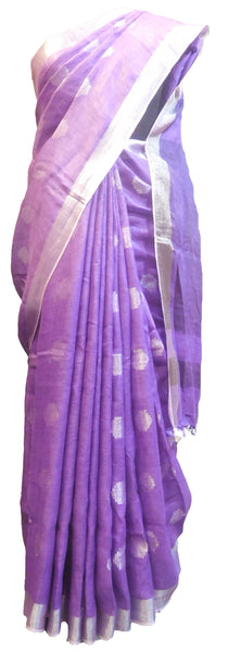 SMSAREE Purple Designer Wedding Partywear Handloom Linen Thread & Zari Hand Embroidery Work Bridal Saree Sari With Blouse Piece E852