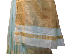 SMSAREE Green Designer Wedding Partywear Handloom Linen Thread & Zari Hand Embroidery Work Bridal Saree Sari With Blouse Piece E853