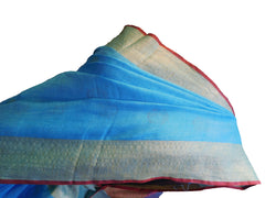 SMSAREE Blue Designer Wedding Partywear Handloom Linen Thread & Zari Hand Embroidery Work Bridal Saree Sari With Blouse Piece E854