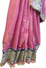 SMSAREE Pink Designer Wedding Partywear Georgette (Viscos) Gota Zari Pearl & Stone Hand Embroidery Work Bridal Saree Sari With Blouse Piece E867