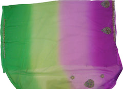SMSAREE Green Lavender & Purple Designer Wedding Partywear Georgette Thread Cutdana Pearl & Stone Hand Embroidery Work Bridal Saree Sari With Blouse Piece E869