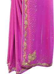 SMSAREE Lavender Designer Wedding Partywear Georgette Beads & Stone Hand Embroidery Work Bridal Saree Sari With Blouse Piece E872