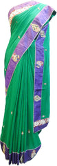 SMSAREE Green Designer Wedding Partywear Georgette (Viscos) Thread Zari Beads Pearl Bullion & Stone Hand Embroidery Work Bridal Saree Sari With Blouse Piece E873