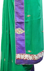 SMSAREE Green Designer Wedding Partywear Georgette (Viscos) Thread Zari Beads Pearl Bullion & Stone Hand Embroidery Work Bridal Saree Sari With Blouse Piece E873