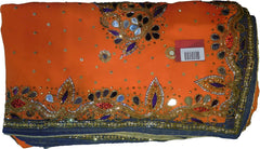 SMSAREE Orange & Grey Designer Wedding Partywear Georgette Cutdana Zari Beads Thread & Mirror Hand Embroidery Work Bridal Saree Sari With Blouse Piece E880