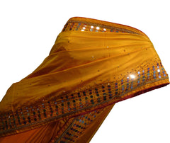 SMSAREE Yellow Designer Wedding Partywear Silk Thread Stone Beads & Mirror Hand Embroidery Work Bridal Saree Sari With Blouse Piece E883