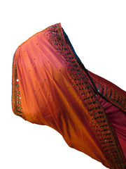 SMSAREE Peach Designer Wedding Partywear Silk Thread Stone Beads & Mirror Hand Embroidery Work Bridal Saree Sari With Blouse Piece E886